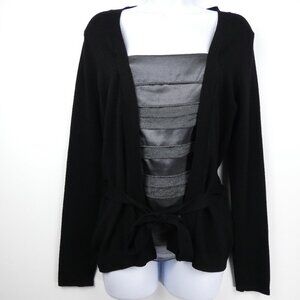 Apt 9 Sweater Womens Small Black Long Sleeve with Gray Front Belted Top Rayon